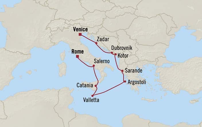 Itinerary Map for Oceania Cruises Insignia Voyage ID INS271006
