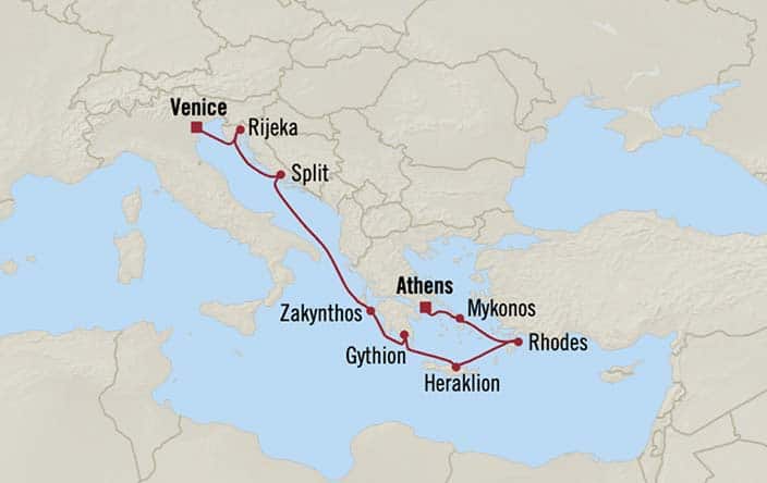 Itinerary Map for Oceania Cruises Insignia Voyage ID INS271015