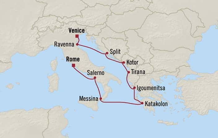 Itinerary Map for Oceania Cruises Insignia Voyage ID INS271104