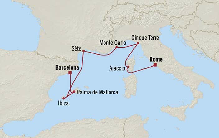 Itinerary Map for Oceania Cruises Marina Voyage ID MNA280410