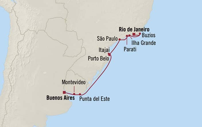 Itnerary Map for Oceania Cruises Marina Voyage ID MNA260110