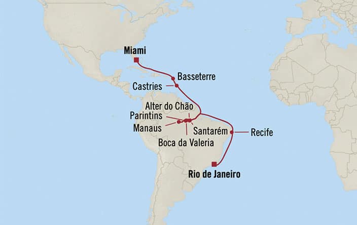 Itnerary Map for Oceania Cruises Marina Voyage ID MNA260317