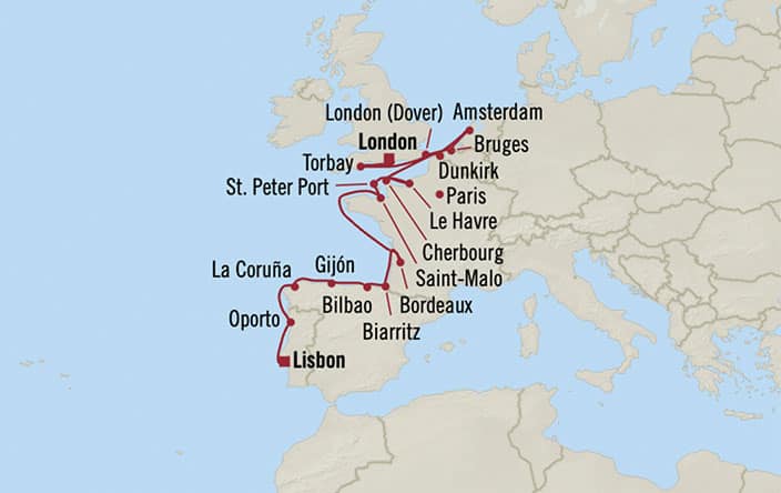 Itinerary Map for Oceania Cruises Marina Voyage ID MNA260512A
