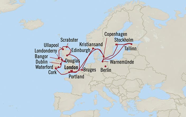 Itinerary Map for Oceania Cruises Marina Voyage ID MNA260531A