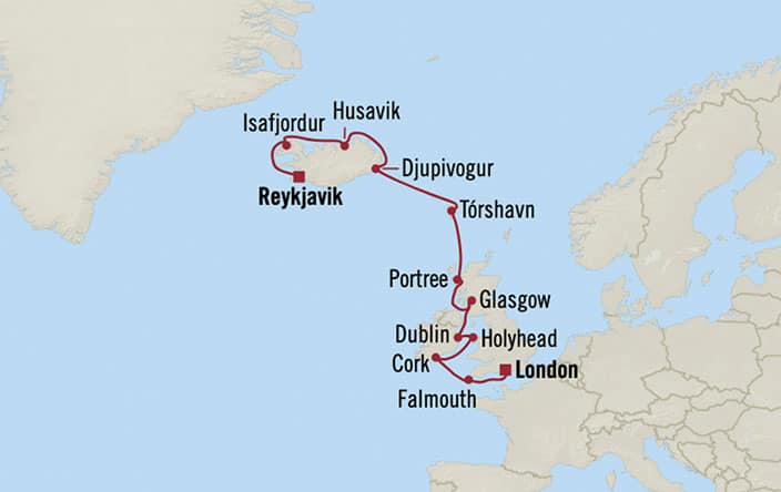Itinerary Map for Oceania Cruises Marina Voyage ID MNA260823