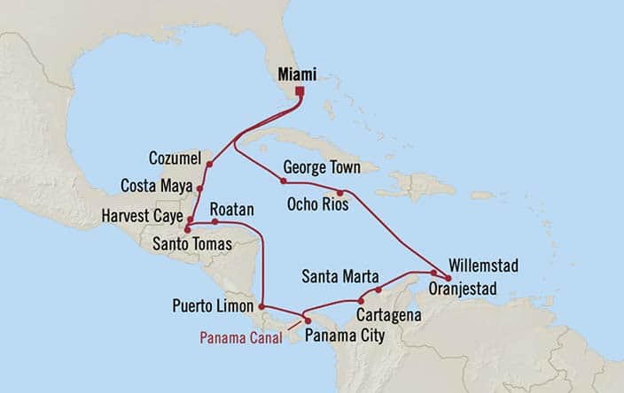 Itinerary Map for Oceania Cruises Marina Voyage ID MNA270105A
