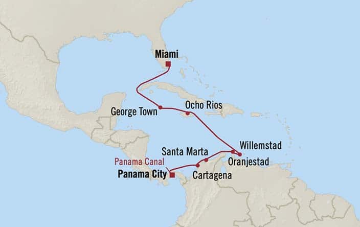 Itinerary Map for Oceania Cruises Marina Voyage ID MNA270115