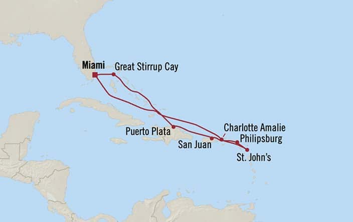 Itinerary Map for Oceania Cruises Marina Voyage ID MNA270213