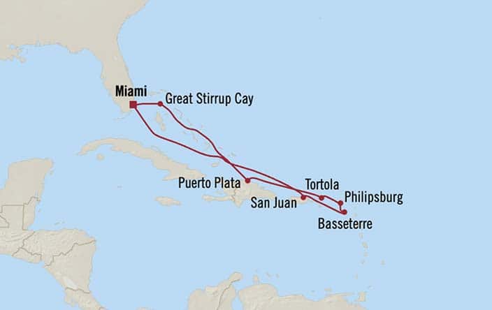 Itinerary Map for Oceania Cruises Marina Voyage ID MNA270223