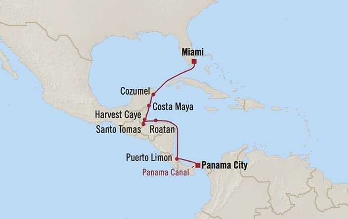 Itinerary Map for Oceania Cruises Marina Voyage ID MNA270305
