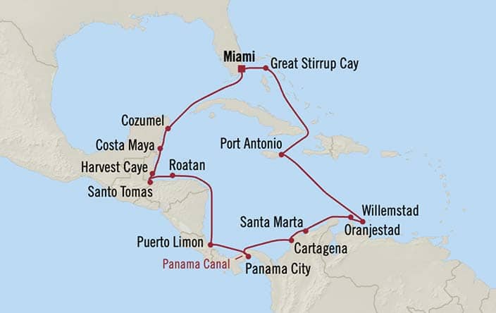 Itinerary Map for Oceania Cruises Marina Voyage ID MNA270305A