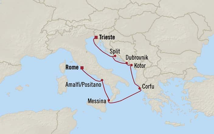 Itinerary Map for Oceania Cruises Marina Voyage ID MNA270410