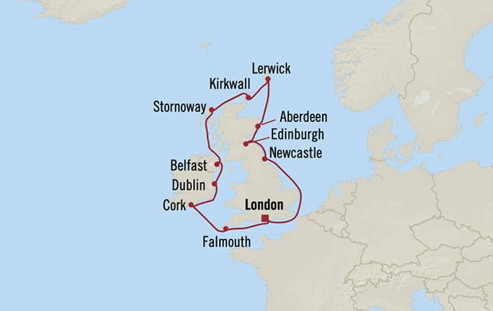 Itinerary Map for Oceania Cruises Marina Voyage ID MNA270527