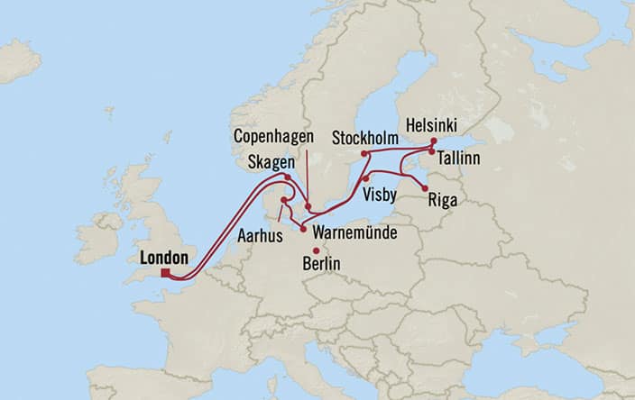 Itinerary Map for Oceania Cruises Marina Voyage ID MNA270608
