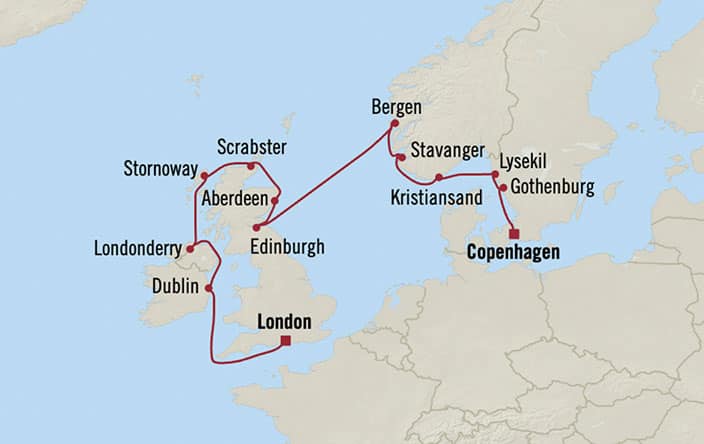 Itinerary Map for Oceania Cruises Marina Voyage ID MNA270622