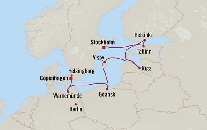 Itinerary Map for Oceania Cruises Marina Voyage ID MNA270706