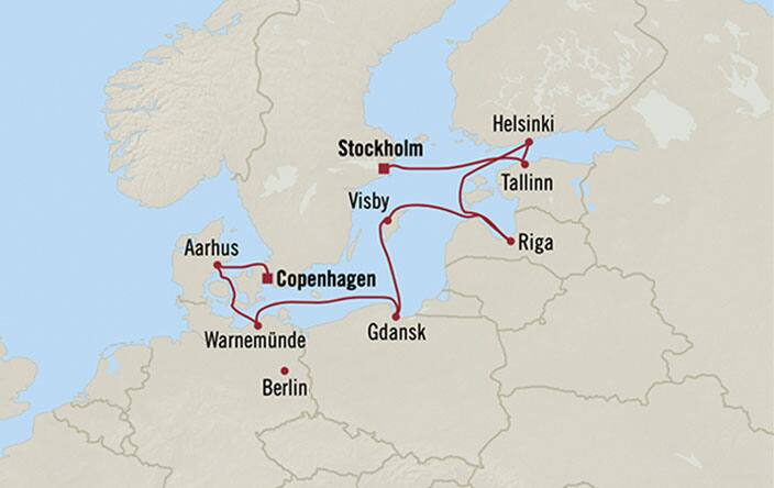 Itinerary Map for Oceania Cruises Marina Voyage ID MNA270715