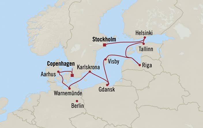 Itinerary Map for Oceania Cruises Marina Voyage ID MNA270716