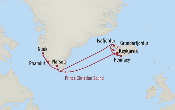 Itinerary Map for Oceania Cruises Marina Voyage ID MNA270808