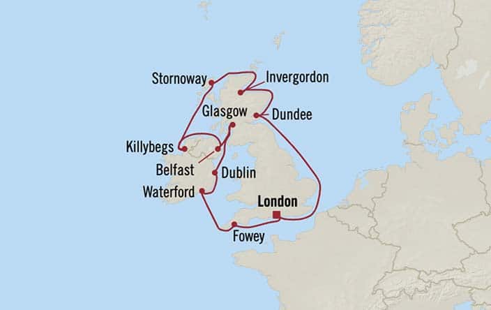 Itinerary Map for Oceania Cruises Marina Voyage ID MNA270831