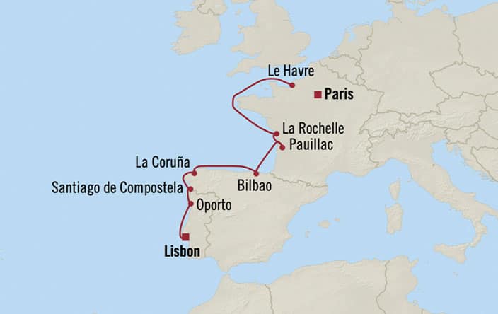 Itinerary Map for Oceania Cruises Marina Voyage ID MNA270921