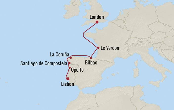Itinerary Map for Oceania Cruises Marina Voyage ID MNA270922