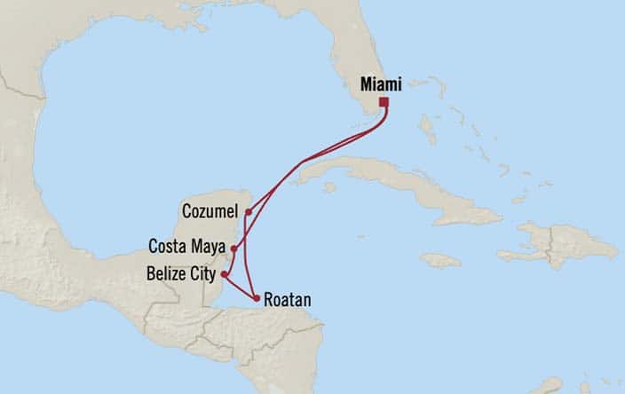 Itinerary Map for Oceania Cruises Marina Voyage ID MNA271220