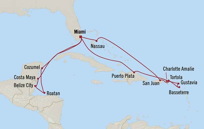 Itinerary Map for Oceania Cruises Marina Voyage ID MNA271220A