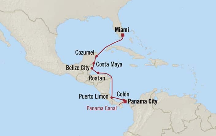 Itinerary Map for Oceania Cruises Marina Voyage ID MNA280106