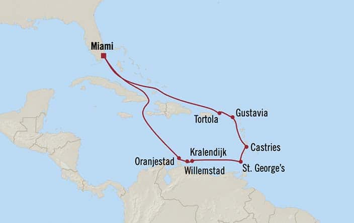 Itinerary Map for Oceania Cruises Marina Voyage ID MNA280126