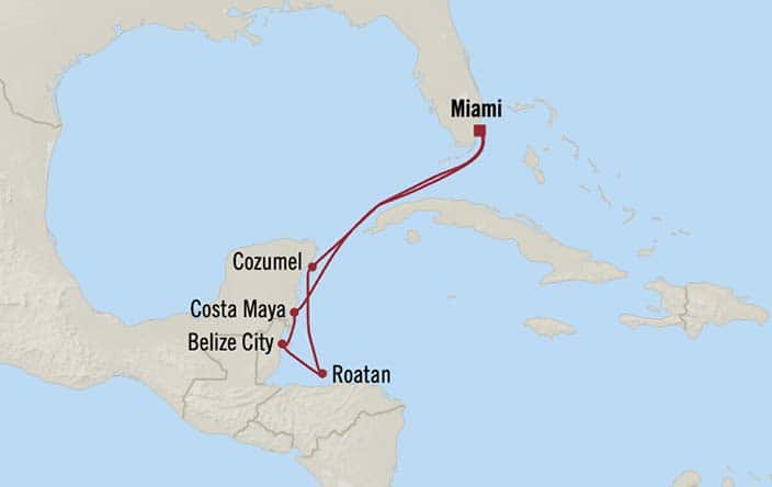 Itinerary Map for Oceania Cruises Marina Voyage ID MNA280227