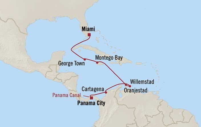 Itinerary Map for Oceania Cruises Marina Voyage ID MNA280305