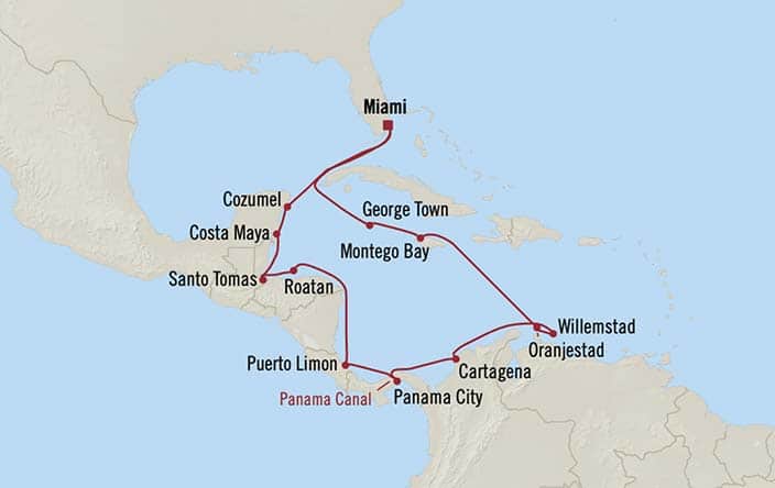 Itinerary Map for Oceania Cruises Marina Voyage ID MNA280305A