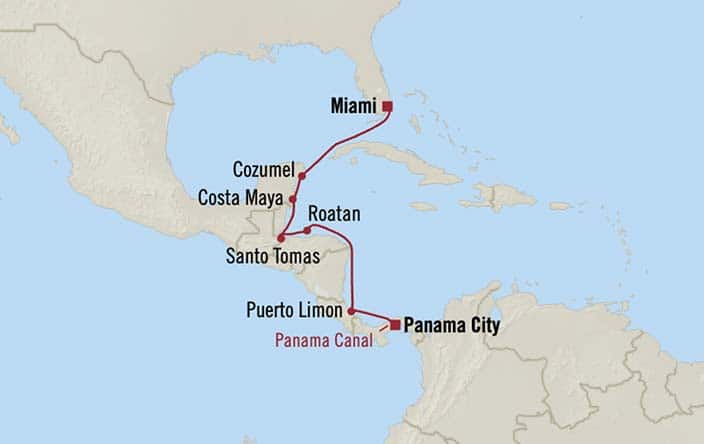 Itinerary Map for Oceania Cruises Marina Voyage ID MNA280315