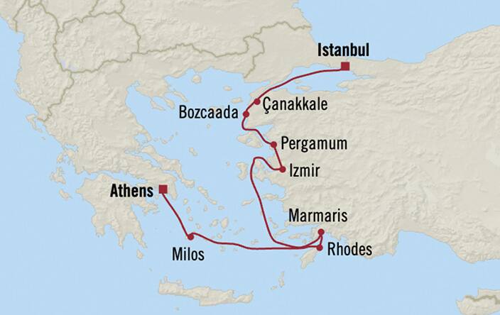 Itinerary Map for Oceania Cruises Marina Voyage ID MNA280429