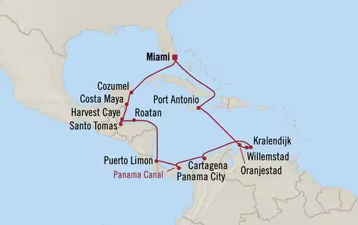 Itnerary Map for Oceania Cruises Nautica Voyage ID NAU260117A
