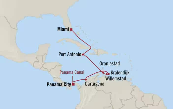 Itnerary Map for Oceania Cruises Nautica Voyage ID NAU260127