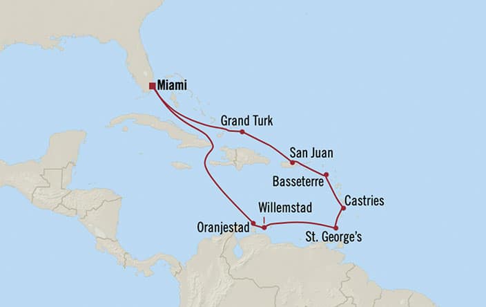 Itinerary Map for Oceania Cruises Nautica Voyage ID NAU260226