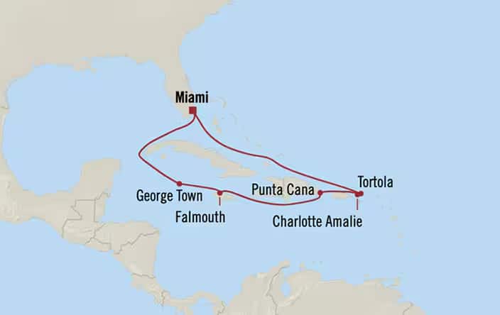 Itnerary Map for Oceania Cruises Nautica Voyage ID NAU260317