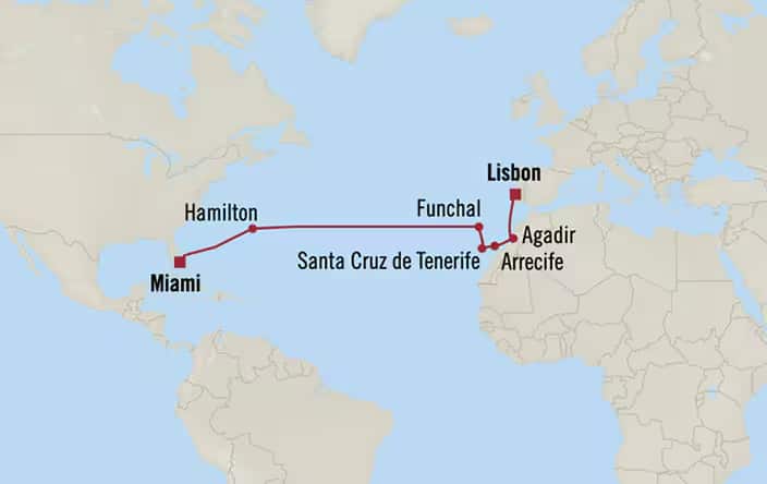 Itnerary Map for Oceania Cruises Nautica Voyage ID NAU260327