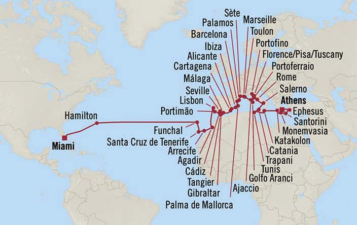 Itnerary Map for Oceania Cruises Nautica Voyage ID NAU260327B