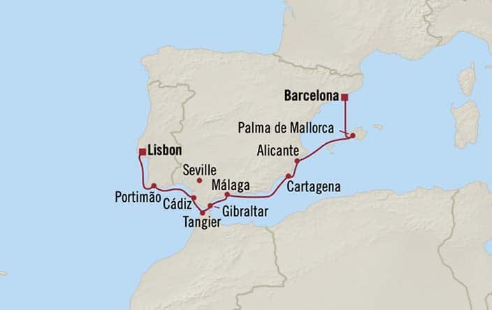 Itinerary Map for Oceania Cruises Nautica Voyage ID NAU260411