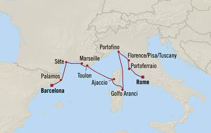 Itnerary Map for Oceania Cruises Nautica Voyage ID NAU260421