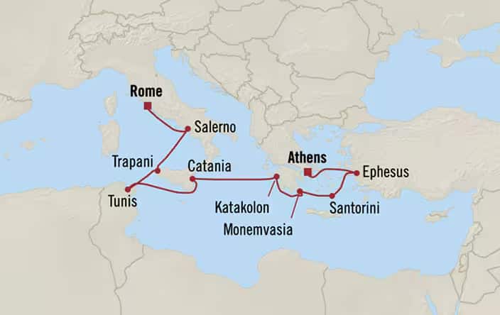 Itnerary Map for Oceania Cruises Nautica Voyage ID NAU260501