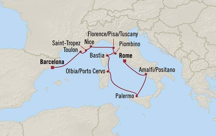 Itnerary Map for Oceania Cruises Nautica Voyage ID NAU260522