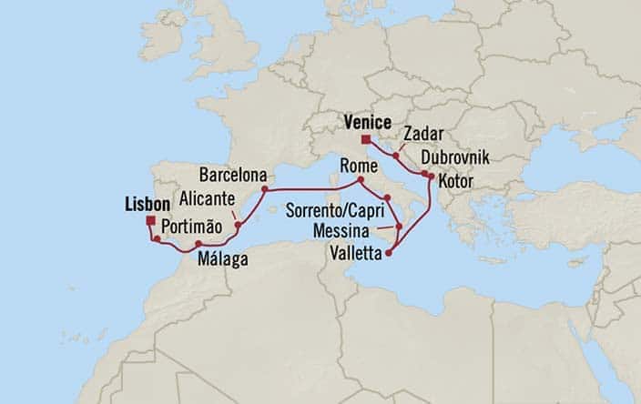 Itnerary Map for Oceania Cruises Nautica Voyage ID NAU260611