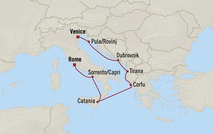 Itnerary Map for Oceania Cruises Nautica Voyage ID NAU260625