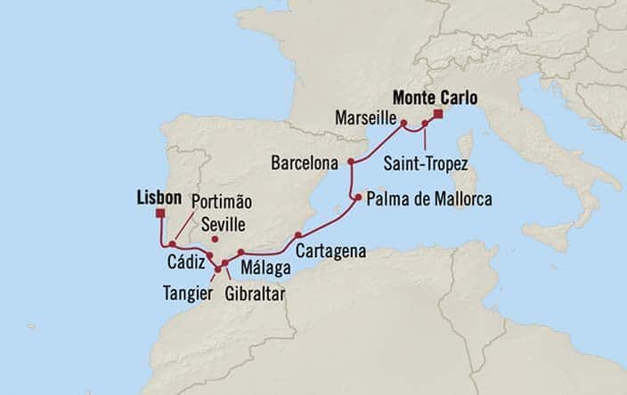 Itnerary Map for Oceania Cruises Nautica Voyage ID NAU260712