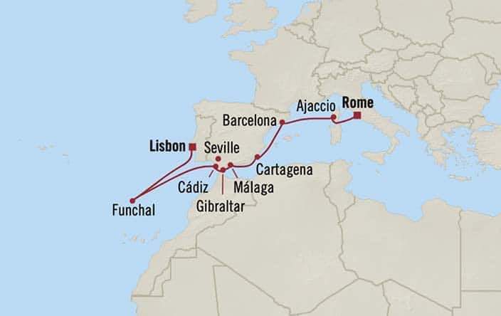 Itnerary Map for Oceania Cruises Nautica Voyage ID NAU260724