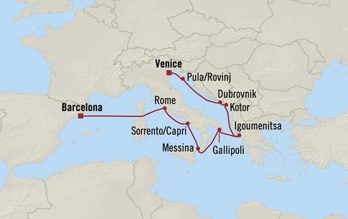 Itnerary Map for Oceania Cruises Nautica Voyage ID NAU260810
